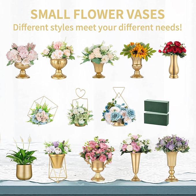 Nuptio 2 Pcs Plant Pot Gold Vase Metal Flower Pot Vase with Drainage Hole, Modern Storage Organizer Decorative Gifts for Wedding Indoor Outdoor Living Room Balcony Decoration Floor Display