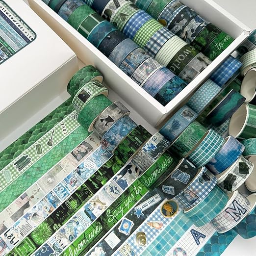 YUBBAEX Nature Washi Tape Value Pack 36 Rolls Plants Printed Masking Tape Cute Decorative for Arts, DIY Crafts, Journal Supplies, Planners, Scrapbook, Card/Gift Wrapping (Green Blue)