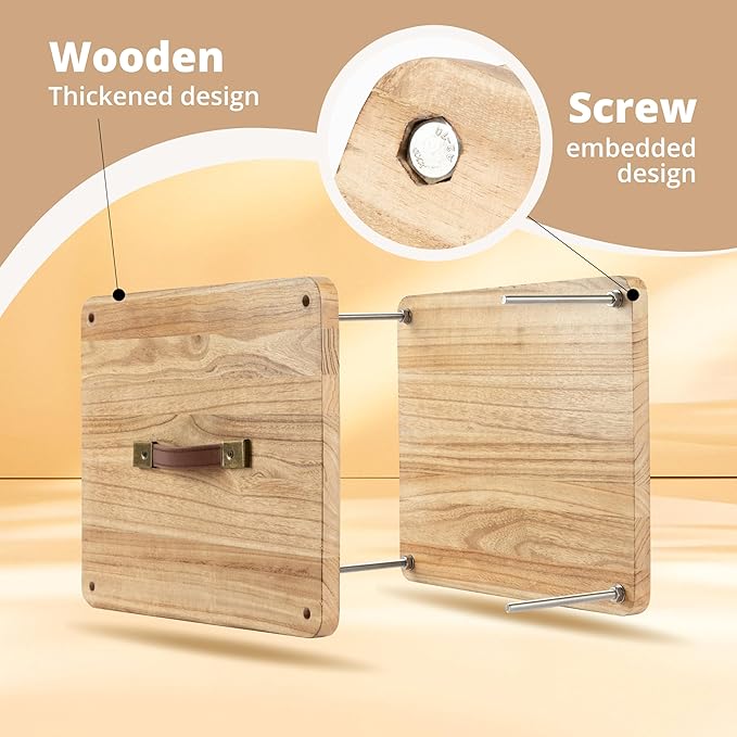 Wooden Book Press - 14.7x11.4 Large Craft Press with Comfort Grip Handle & Non-Slip Round Foot Pads, Ideal for Bookbinding, Scrapbooking, and DIY Projects