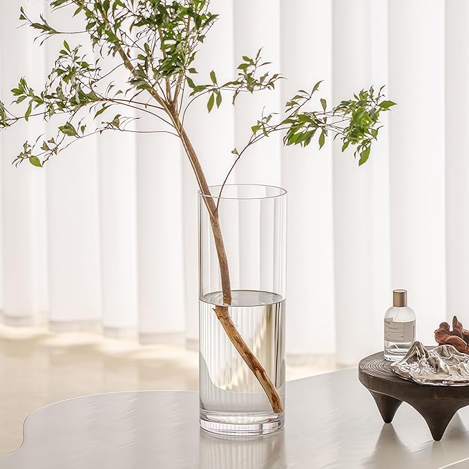 3 Acrylic Cylinder Clear Vase for Centerpieces, Tall Large Unbreakable Plastic Flower Vases for Home Decor (D 4.8" X H 7.8" - H 12" + 2 Holder)