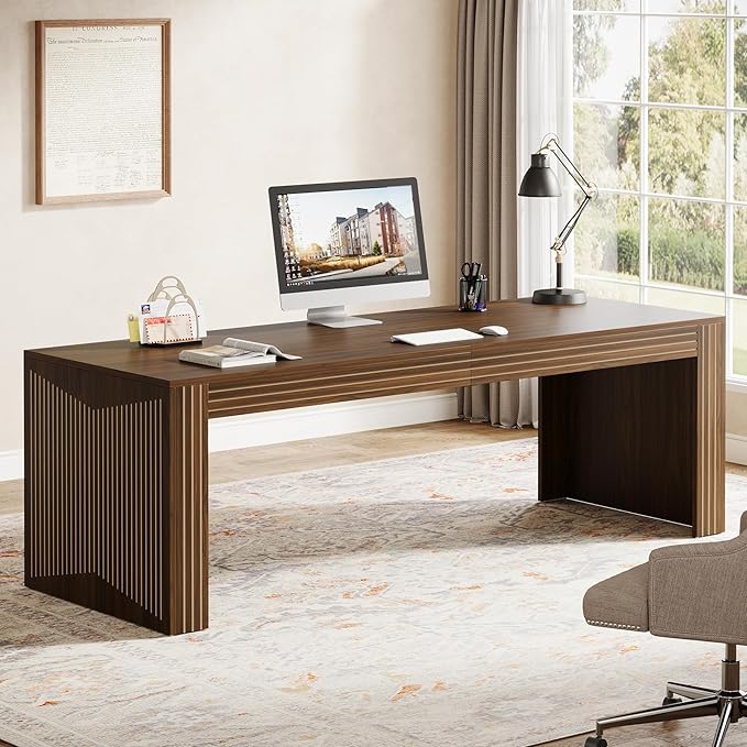 Tribesigns 79-Inch Extra Long Desk, Two Person Double Desk for Home Office, Wooden Long Computer Desk Writing Table for Office, Dark Brown
