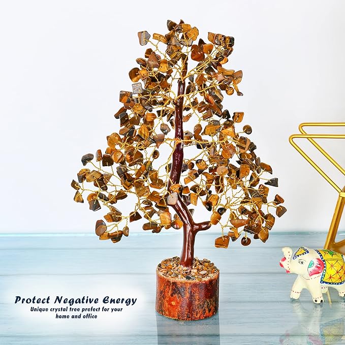 YATHABI Tiger Eye Crystal - Gem Tree - Stone Bonsai Tree - Good Luck Money Tree - Chakra Stone - Spiritual Tree - Crystal Tree for Life Decor - Crystal Gift - Crystal Energy