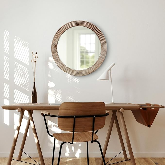 LOSOUR Round Mirror, Farmhouse Decor Solid Wood Frame Wall Circle Mirror, Decorative Mirrors for Bathroom Over Sink, Living Room, Entryway,Bedroom, Entryway, Hallway,Foyer (1, Brown, 20" L x 20" W)