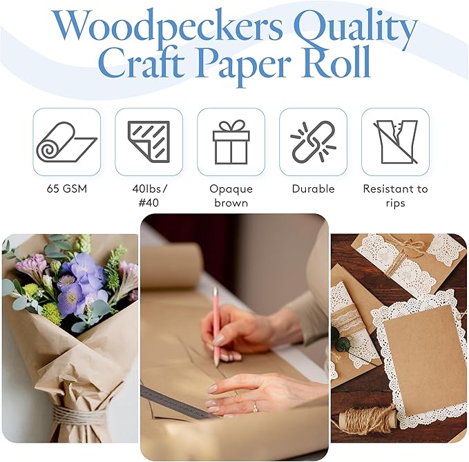 Craft Paper Roll, Bulletin Board Paper, 17.75 Inches x 1200 Inches Brown Paper Roll, Jumbo Butcher Paper Roll, Eco Friendly Kraft Paper Roll, Brown Wrapping Paper for Christmas Gifts, Shipping Paper