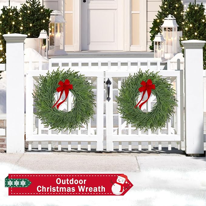 26 Inch Christmas Wreaths for Front Door Real Touch Large Xmas Winter Pine Cedar Wreaths for Windows Outdoor Indoor Christmas Holiday Home Yard Farmhouse Wall Front Door Porch Hanging Decor Clearance