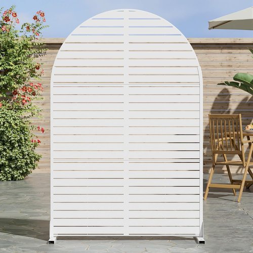 Casaphoria Arched Metal Privacy Screen - Elegant 72" H x 47" W Freestanding Outdoor Decor | Versatile White-Louvered Panels for Deck, Patio & Balcony