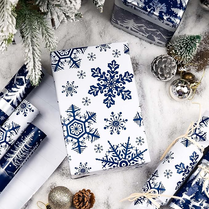 MAYPLUSS Festive Holiday Wrapping Paper - 17Inch x 120Inch Per Roll - Cozy Reindeer Snowflakes Tree Scene Gift Wrap Magical Winter Atmosphere Thick Christmas Paper Wrap for Party Celebration Wedding
