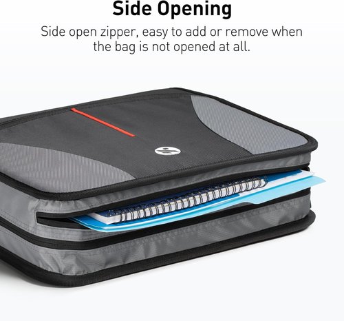 Skiennix 3-Inch O-Ring Zipper Binder - Expanding Files & Multiple Pockets | Jet Black with Shoulder Strap