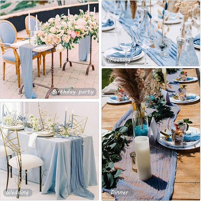 12 Pack 13Ft Cheesecloth Boho Gauze Table Runner - 35x157 Inch Rustic Cheese Cloth Long Table Runner - Dusty Blue