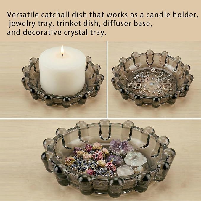 Bubble Smoky Glass Candle Holder – Modern Anthropologie-Inspired Decor Dish for Small Candles & Diffusers | Stylish Tabletop Accent for Home Bar & Cozy Living Spaces (1, Smoky Color)