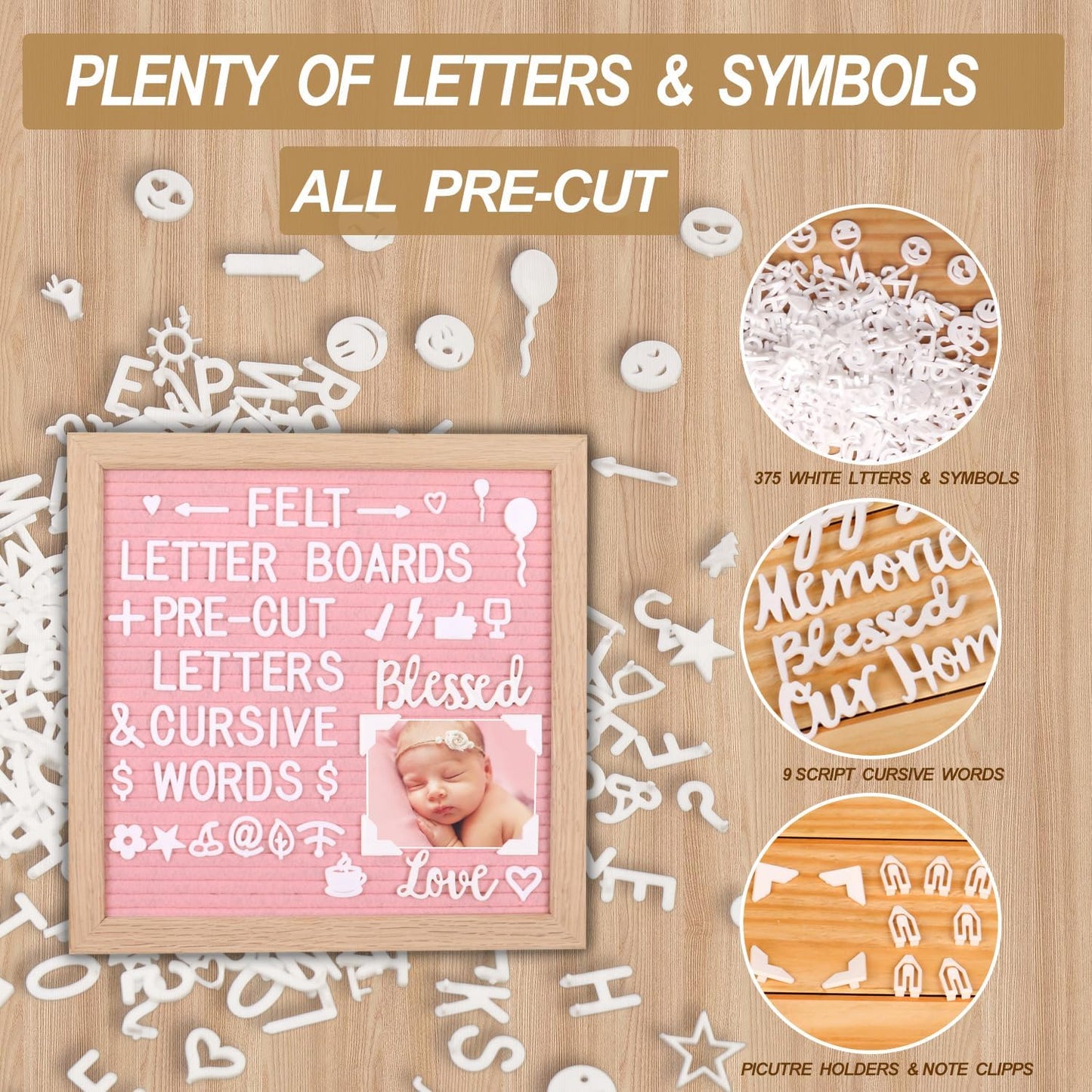 Skiennix Felt Letter Board - 10x10in Changeable Message Board with Precut Letters | Gray Felt & Oak Frame