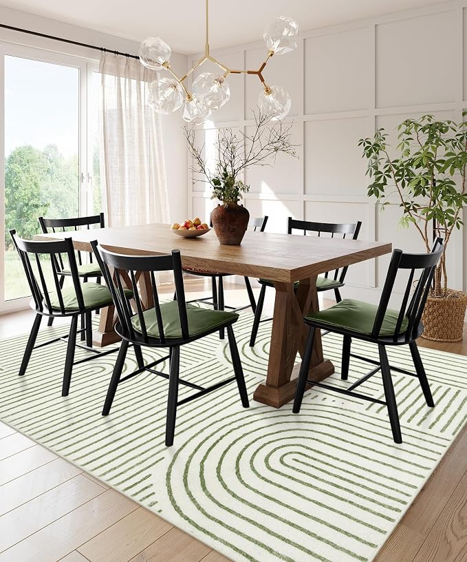 Lahome Abstract 6x9 Area Rugs, Soft Boho Rug for Living Room Bedroom, Ultra-Thin Non Slip Boho Green Washable Throw Carpet for Dining Room Office Darrell, Green