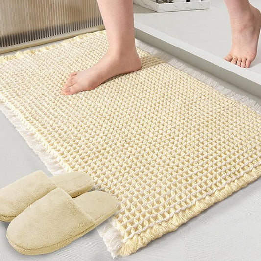 ZALL Beige Waffle Bath Mat,Super Absorbent Non Slip Bathroom Rug,Cream 18x30inch,Machine Washable Ultra Soft Floor Mats