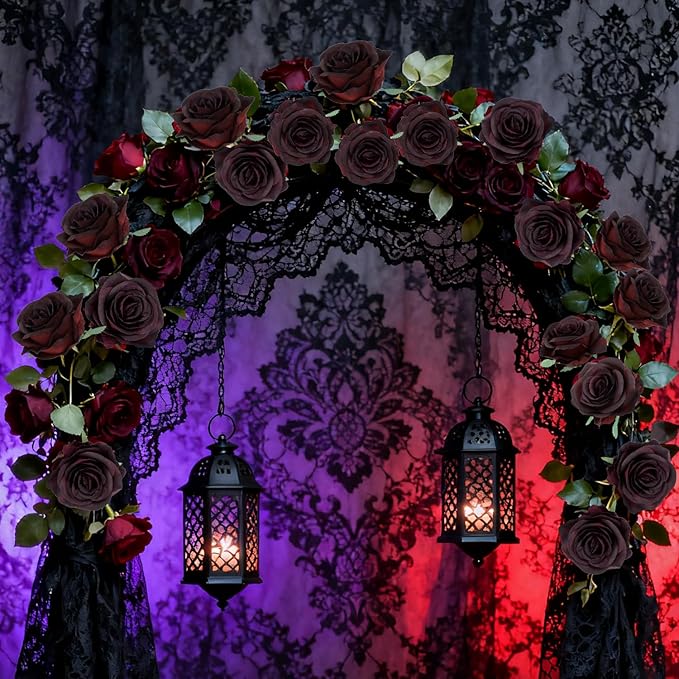 50pcs Artificial Roses Flowers in Bulk,Realistic Silk Fake Rose with Long Stem for Wedding Centerpieces Bouquet Party Floral Arrangement Home Decoration (Black&Red)