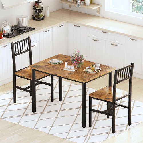 AWQM 3 Piece Dining Table Set - Compact Kitchen Table with 2 Chairs for Small Spaces | Brown