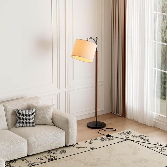 Arc Floor Lamp, Corner Mid Century Modern Floor Lamp, Standing Lamp with Adjustable Hanging Lampshade and Marble Base, Floor Lamps for Living Room, Bedroom, Office, Walnut Brown