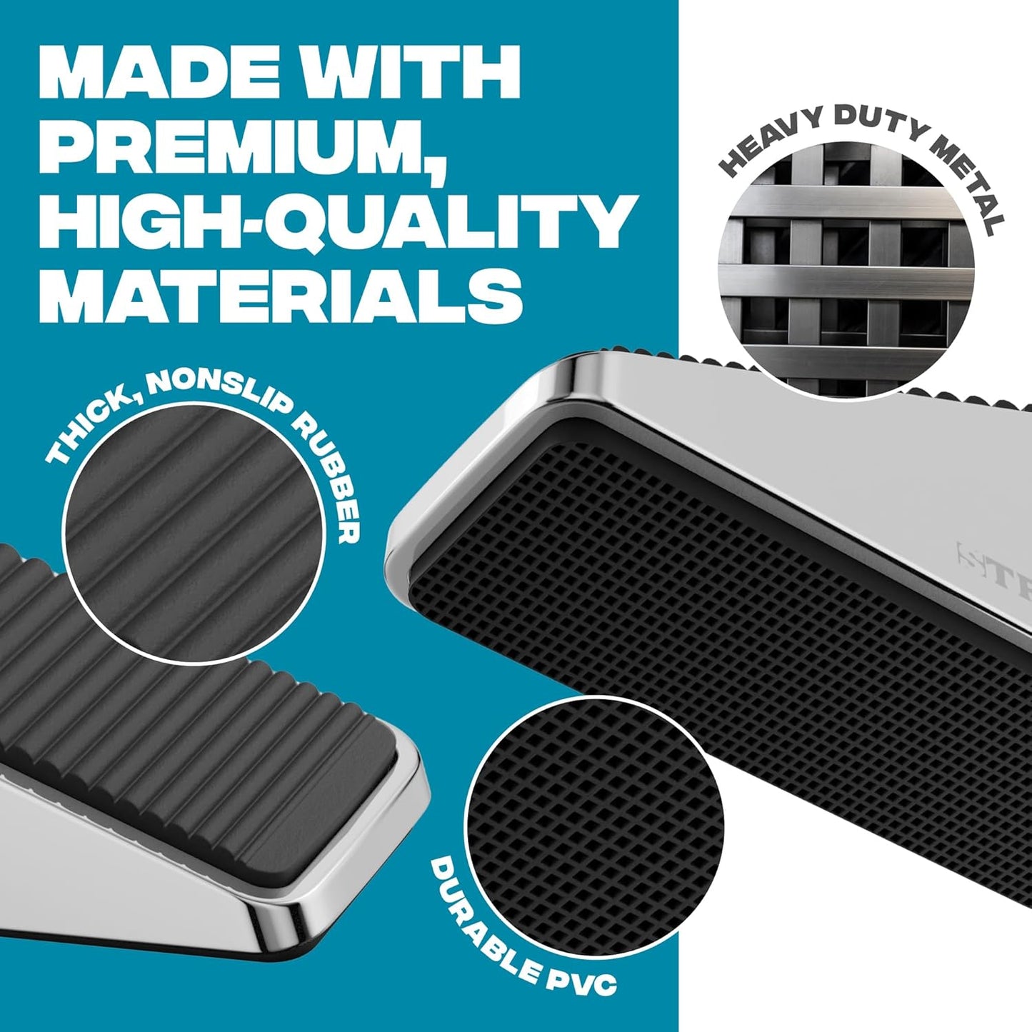 Strongest Home XL Heavy Duty Door Stoppers - Durable Rubber Wedge with Superior Grip for Large Gaps, 5-Inch Long - Chrome Finish
