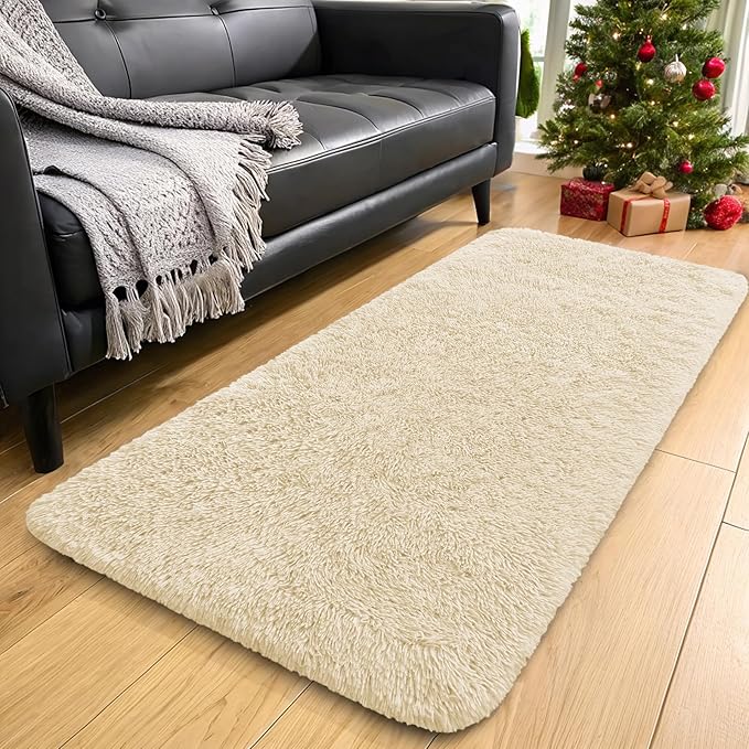 OLANLY 2x4 Machine Washable Runner Rugs for Hallway, Soft Fluffy Shaggy Bedside Rugs for Bedroom, Living Room, Indoor Floor Carpet for Kids Girls and Boys, Nursery Rooms, Home Decor Aesthetic, Cream
