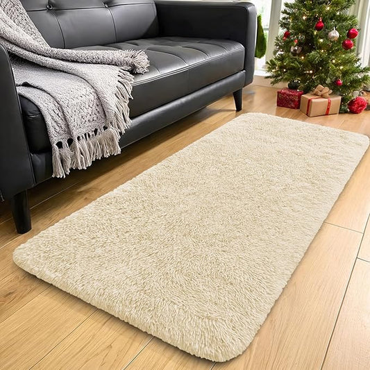 OLANLY 2x4 Machine Washable Runner Rugs for Hallway, Soft Fluffy Shaggy Bedside Rugs for Bedroom, Living Room, Indoor Floor Carpet for Kids Girls and Boys, Nursery Rooms, Home Decor Aesthetic, Cream
