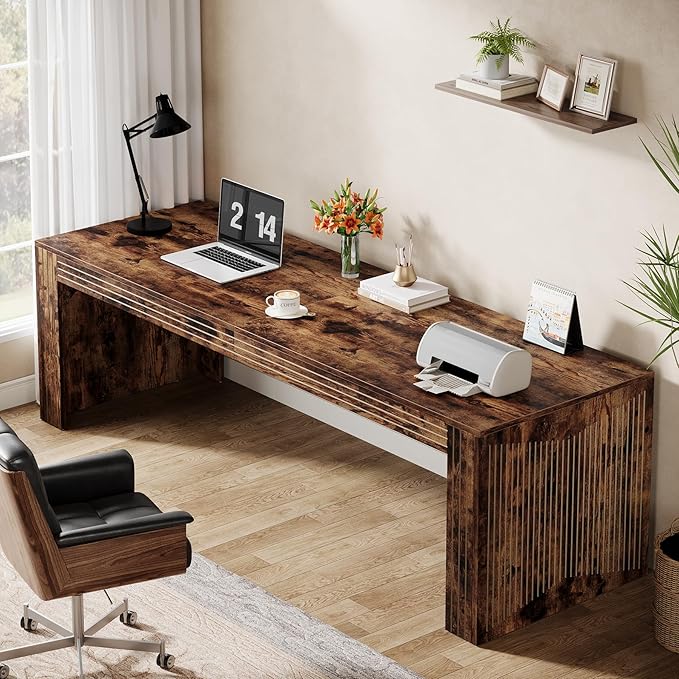 Tribesigns 79-Inch Extra Long Desk, Two Person Double Desk for Home Office, Wooden Long Computer Desk Writing Table for Office, Vintage Brown