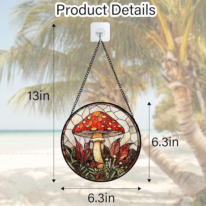 Stained Glass Window Hanging, Big Red Mushroom Suncatcher for Doors Home Sun Catchers Decoration and Christmas, Mother's Day Birthday Gifts for Women, Men, and Mom 6.3 in