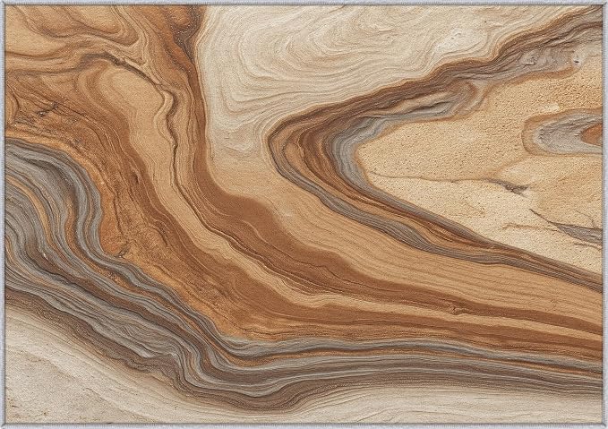 Beige Marble Streak Area Rug, Brown Gray Abstract Pattern Carpet, Washable Non Slip Low Pile Soft Thin, Living Room Bedroom Home Decor Mat 4x6ft