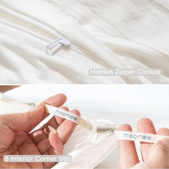 MooMee Bedding Duvet Cover Set 100% Washed Cotton Linen Like Textured Breathable Durable Soft Comfy (Solid Off White, Alaska King 132"x120")