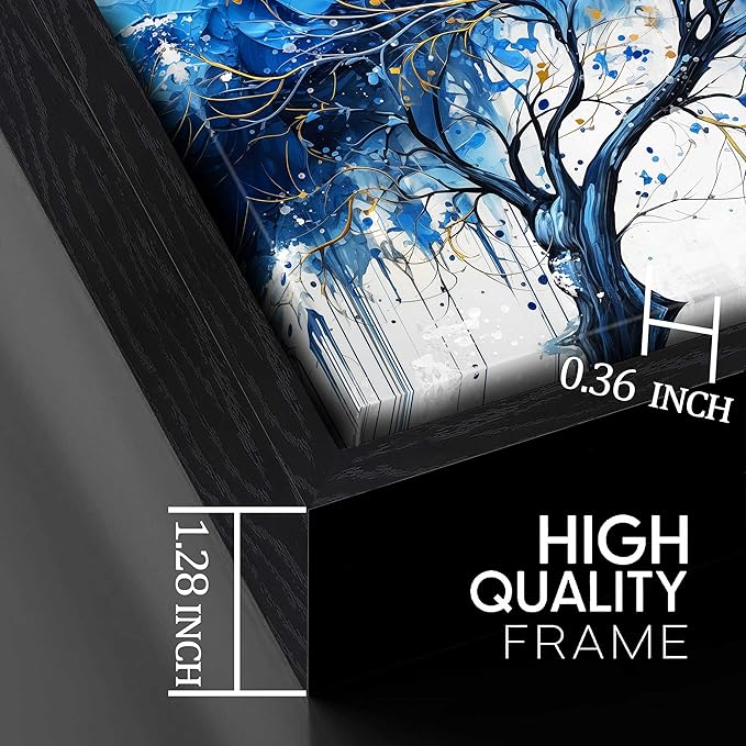 Tree Theme Pictures for Wall Decor - Blue Living Room Wall Art - Large Black Framed Wall Art Size 29" x 59"