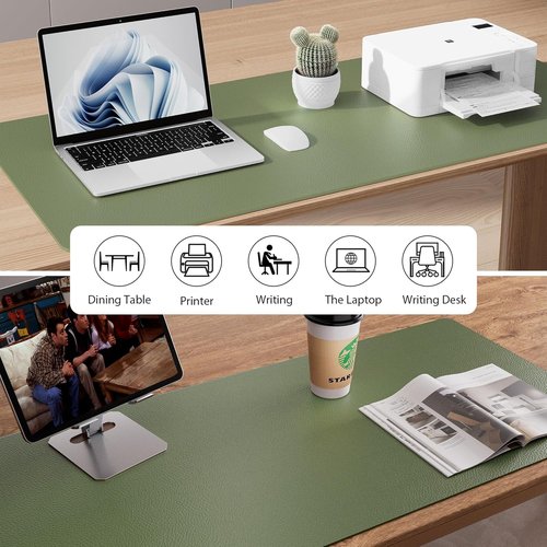 Aothia Leather Desk Pad Protector - Non-Slip PU Leather Office Mat | Waterproof Writing Pad (36" x 17", Olive Green)