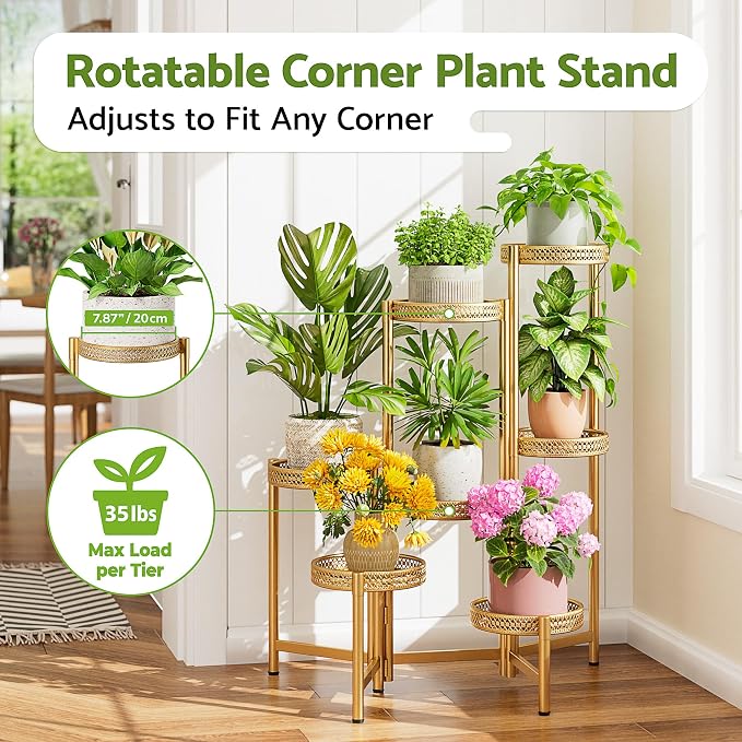 7 Tiered Metal Corner Plant Stand Indoor Outdoor, Tall Large Folding Rack with Rust Proof 10 Inch Wide Tray, Heavy Duty Flower Shelf for Multiple Plants for Patio - GoldWave