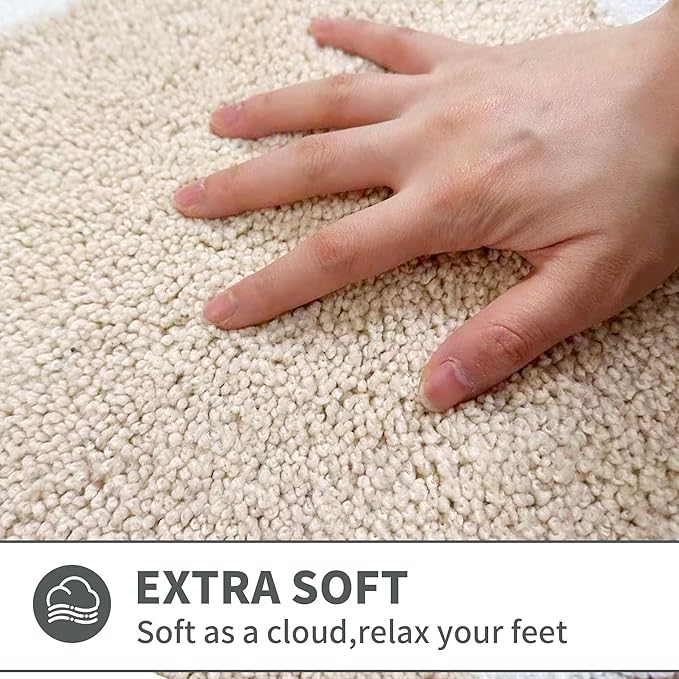 Cute Scalloped Beige Bathroom Rugs Mat,Non Slip Absorbent Quick Dry Bath Mats for Shower Room,Microfiber Bath Mats for Bathroom Floor Washable Carpet for Shower Tub Sink Bedroom,20"x32"