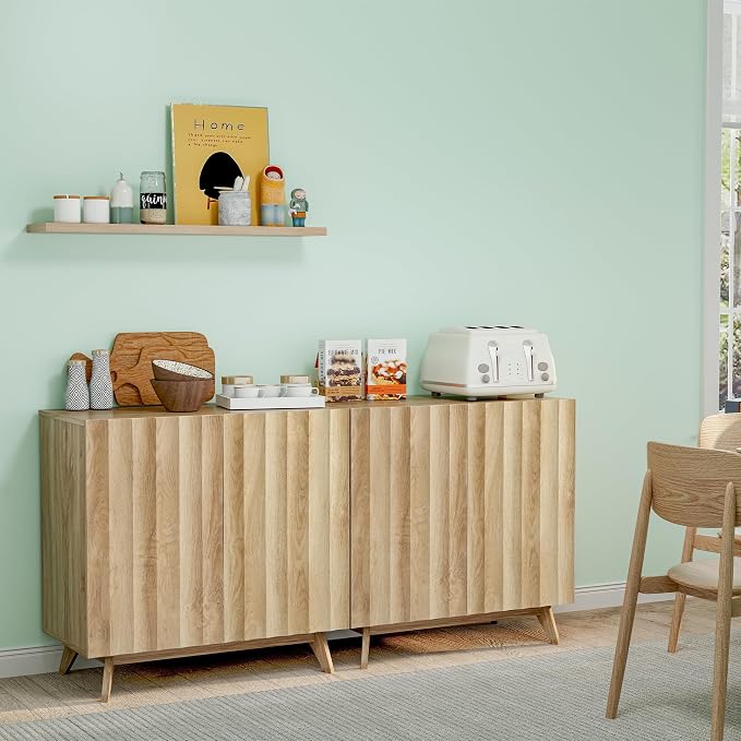 Bifins Sideboard Buffet Cabinet with Storage, 30.7" Mid Century Modern Fluted Storage Cabinet with Doors & Adjustable Shelves for Living Room,Kitchen,Entryway (Natural 1pc)