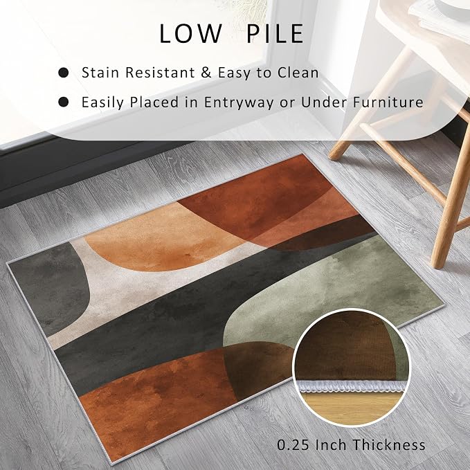 Mid Century Modern Rugs 5x7, Abstract Retro Art Washable 5 x 7 Area Rug for Living Room, Bedroom, Low Pile Non Slip Stain Resistant Carpet, Mid Century Home Decor Accessories & M931