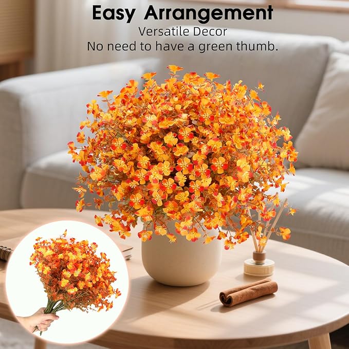 12 Bundles UV Resistant Fake Mums, Fall Flowers Artificial for Decoration, Fake Plants Autumn Silk Flowers for Thanksgiving Fall Decor Halloween Outdoor Patio Table Centerpiece Porch Wedding Garden