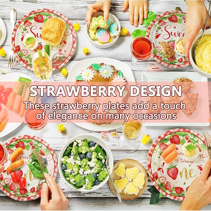 120 PCS 1st Birthday Decor, A Berry Sweet Girl is Turning One Disposable Tableware for Bday Thanksgiving Christmas, Strawberry Sweet One Birthday Tableware Set Plates Napkins Cups Knives Forks for 20