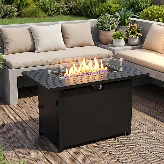 Wisteria Lane 43" Propane Fire Pit Table, 50,000 BTU Gas Fire Pit for Outside, Outdoor Fire Pit with CSA Certification for Patio Balcony Garden Deck Backyard