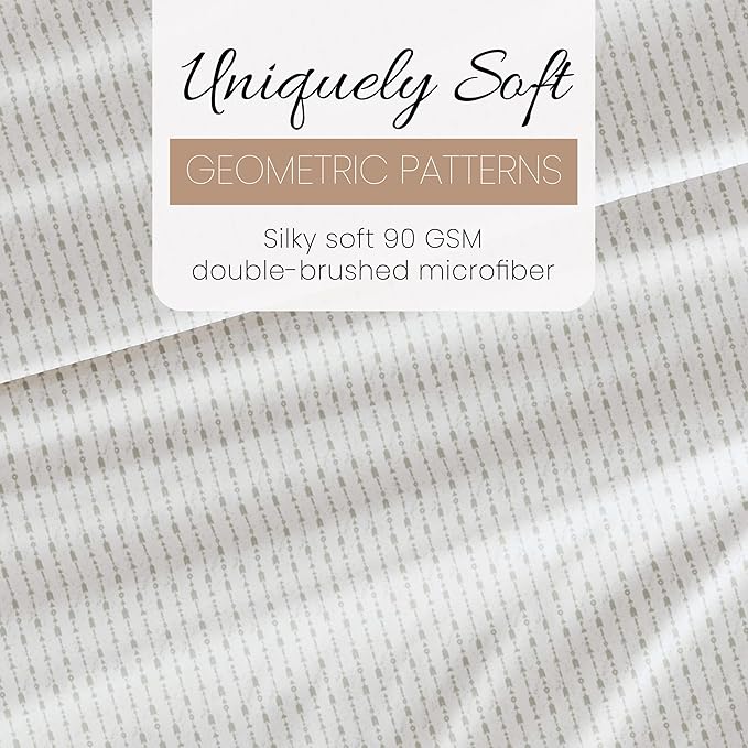 Linen Market Patterned Microfiber Queen Sheet Set 4 Piece – Oeko-TEX Certified Ultra Soft & Wrinkle-Free - 16" Deep Pocket Sheets - Easy Care Queen Size - Beaded Arrows Light Gray