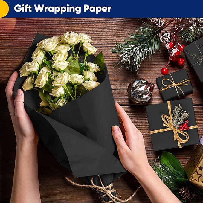 Vanhench 48" x 2400" (200') Black Wrapping Paper, Solid Color Kraft Craft Paper for Gift Wrap Bulletin Board Poster Construction, School Supplies for Kids, Classroom Must Have, Arts & Crafts Supplies