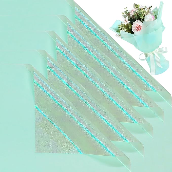 BEISHIDA 20 PCS Teal Floral Wrapping Paper-Iridescent Waterproof Flower Wrapping Paper Bouquet for Florist Supplies, DIY Crafts, Gift Packaging, Wedding, Birthday Gift