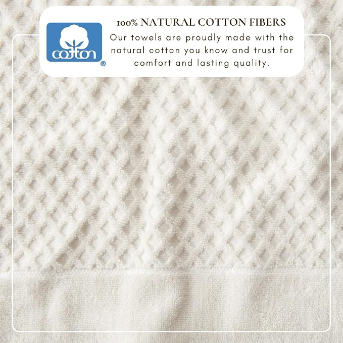 Great Bay Home Bath Towels - 100% Cotton 6 Piece Bath Sheet Set - Diamond Waffle Weave - Absorbent, Durable, Quick-Dry Towels for Bathroom (Ivory)