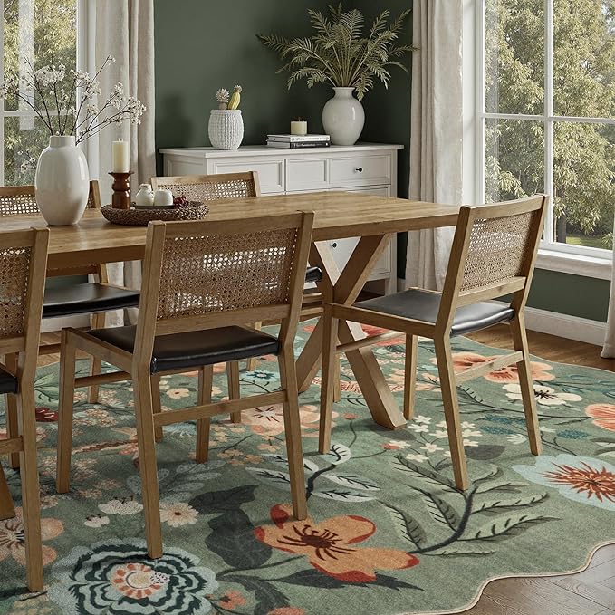 DCX Vintage Floral Rug 8x10, Washable Sage Green Rug for Living Room, Kid & Pet Friendly with Rubber Back Non Slip, Soft Low Pile Carpet, Stain Resistant Rug for Bedroom, Nursery, Dining Room