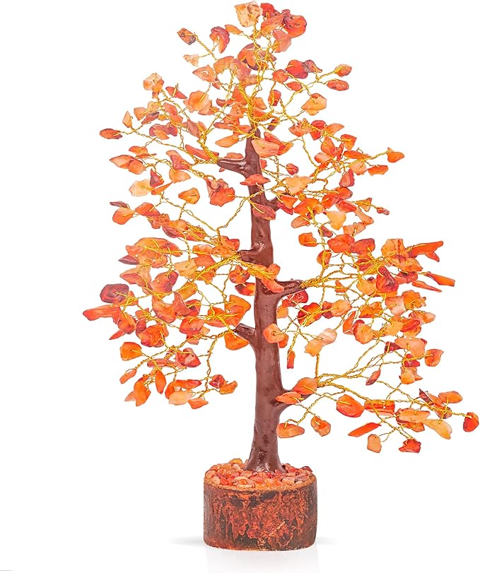 YATHABI Carnelian - Chakra Tree - Gemstones - Crystal Bonsai Tree - Feng Shui - Red Crystal Stone - Crystal Tree of Life Decor - Spiritual Gifts - Spiritual Desk Decor - Rock Tree - Chakra Stone