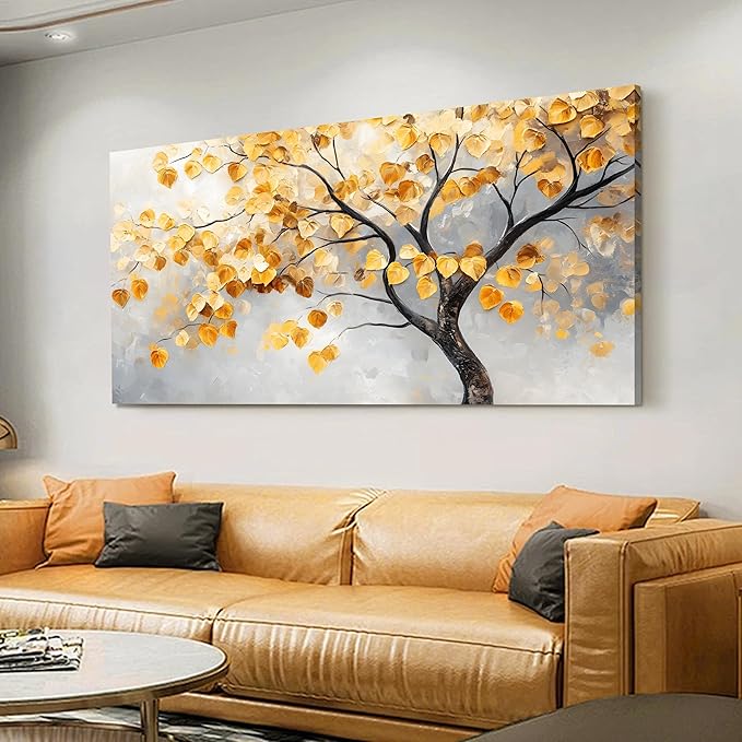 Tarfupth Gold Tree of Life Wall Art for Living Room Tree Leaves Large Artwork for Bedroom Office Kitchen Modern Canvas Prints 24x48 Inch