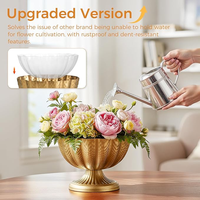 Set of 8 Distressed Gold Metal Compote Bowl Pedestal Vases Antique Urn Vase for Wedding Centerpieces Vintage Floral Arrangement Pots for Events Parties Home Accent Decor