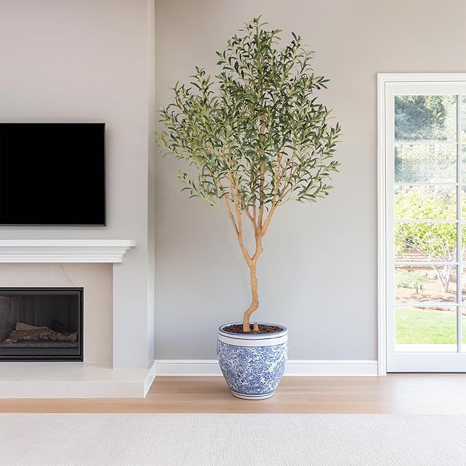 Tall Faux Olive Tree，8ft（96in） Realistic Potted Silk Artificial Olive Tree， Fake Olive Trees Indoor with Green Leaves and Big Fruits for Home Office Living Room Stairs Patio Decor.