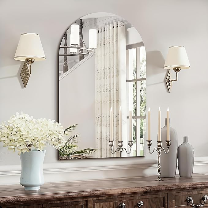 Niccy Arched Mirror, 20"x32" Arch Bathroom Mirror, Decorative Modern Mirrors for Bathroom, Bedroom, Living Room, Entryway, Frameless Vanity Mirror, Unique Wall Mounted