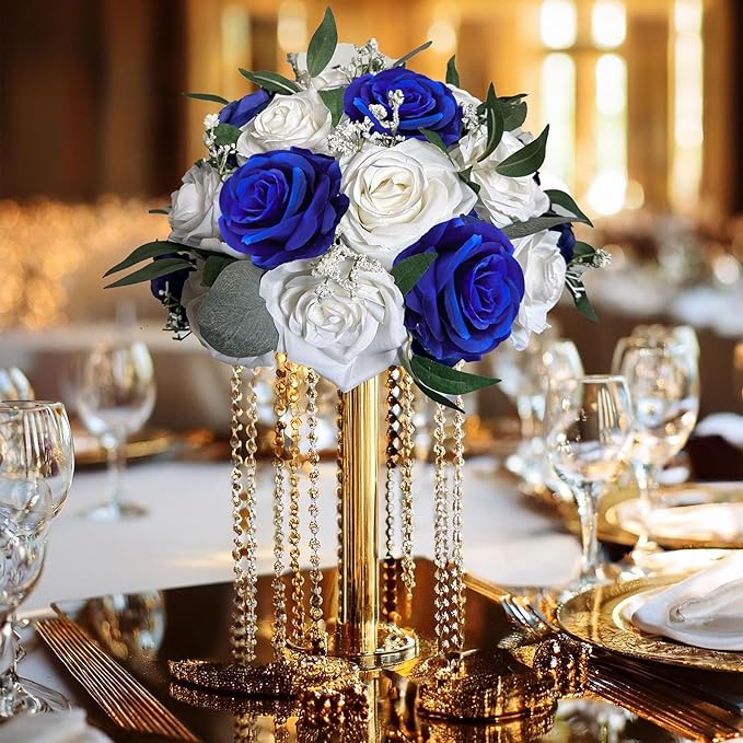 50pcs Artificial Roses Flowers in Bulk,Realistic Silk Fake Rose with Long Stem for Wedding Centerpieces Bouquet Party Floral Arrangement Home Decoration(Royal Blue)