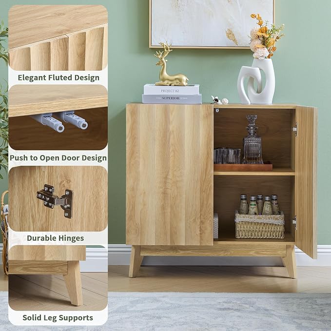 Bifins Sideboard Buffet Cabinet with Storage Set of 2, 61.4" Mid Century Modern Fluted Storage Cabinet with Doors & Adjustable Shelves for Living Room,Kitchen,Entryway (Natural 2pcs)