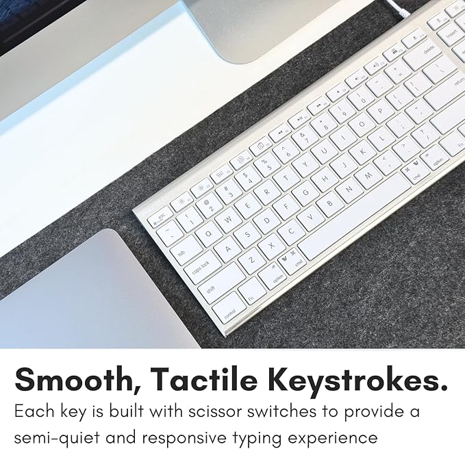 Macally Wired Keyboard for Mac (Upgraded Dual USB A + C Plug) - USB C Keyboard - Ultra Slim, 20 Shortcuts, 110 Scissor Keys - Compatible with Apple MacBook Pro/Air, Mac mini, iMac, iPad - Silver