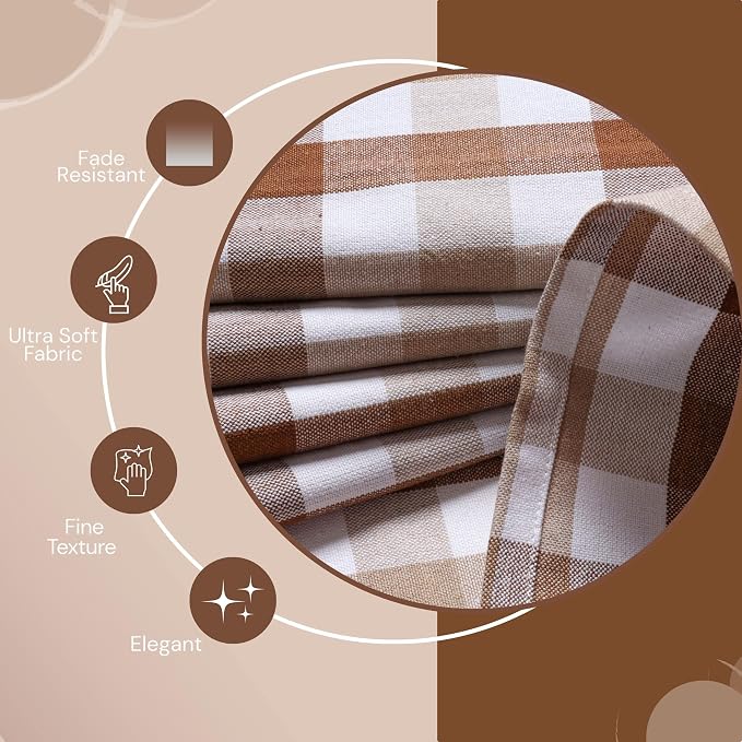 Checked Dish Towels 4 Pack, 18x26 Inches, Quick Dry Towels for Kitchen, Durable, Reusable, Absorbent Wash Cloths Set, Washable Fabric, Heavy Duty for Daily Use - Brown, Beige, White
